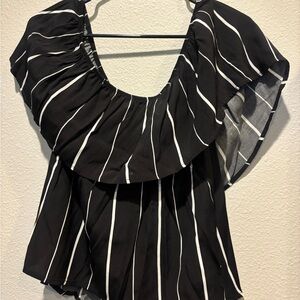 Black and White Striped Women's Top